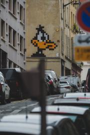 Street art mosaic of Daffy duck