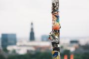 Stickers on a pole