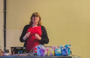 Presentation of the State of GO 2026, with many Gophers plushies on the desk up front.
