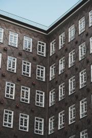 An interior courtyard with many windows