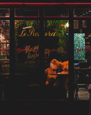 Two foxes in a parisian restaurant.