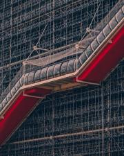 Beaubourg exterior stairs, with scaffolding behind.