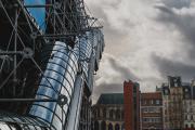 Beaubourg external stairs with old Parisien building in the back