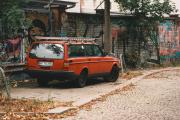 A car parked in a street