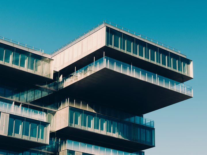 A futuristic and brutalist building.