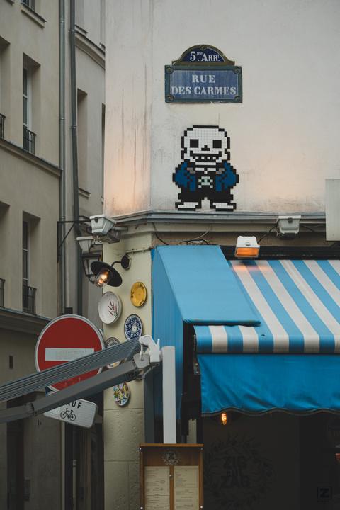 Street art mosaic of a skeleton from Undertale