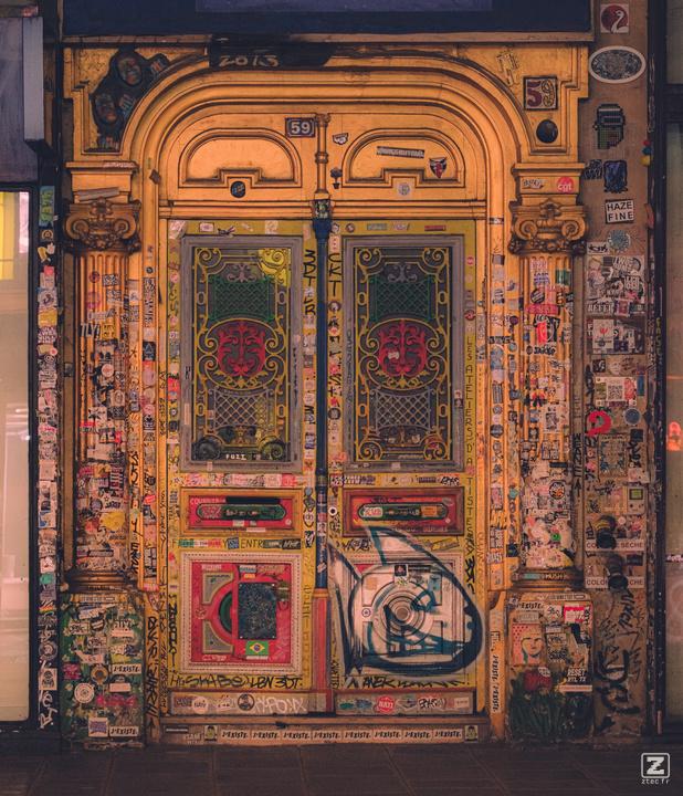 A stickers covered golden door