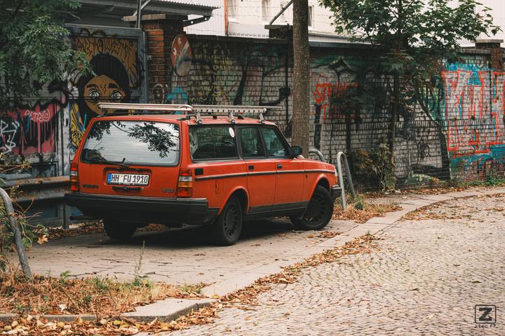 A car parked in a street