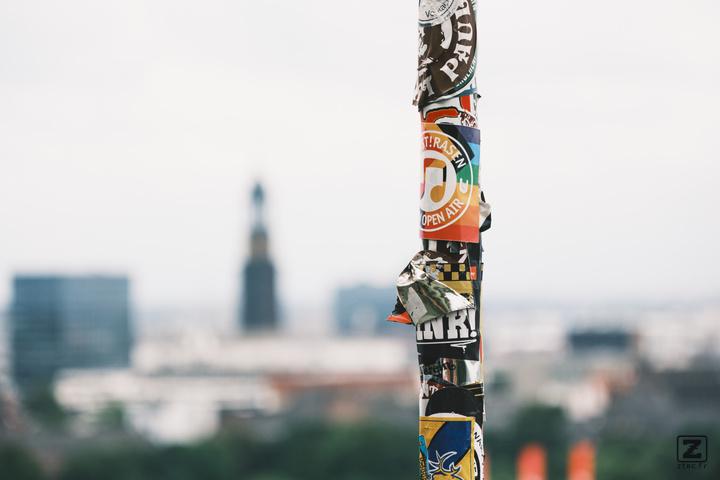 Stickers on a pole