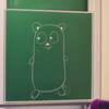 The go dev room traditional gopher drawn on the board