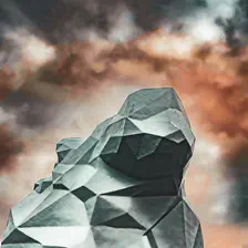 Dramatic clouds and a styled Lion head from behind.
https://www.flickr.com/photos/ztec/53394489578/